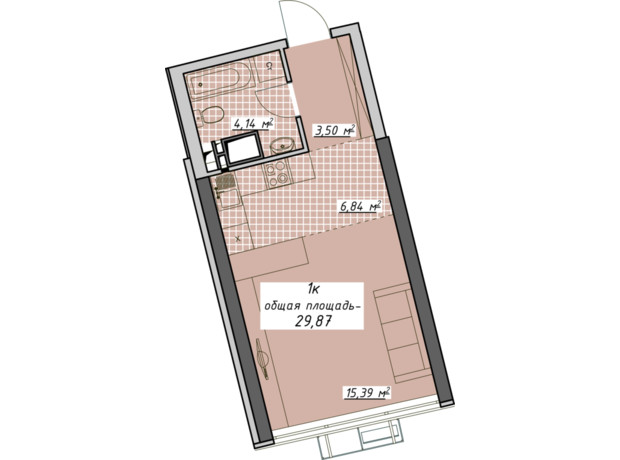 ЖК Атмосфера: планировка 1-комнатной квартиры 29.87 м²