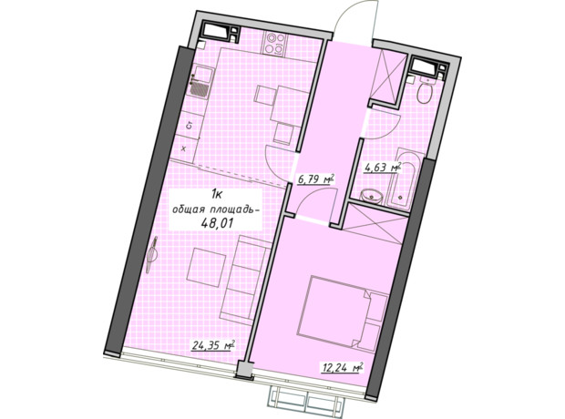 ЖК Атмосфера: планування 1-кімнатної квартири 29.91 м²