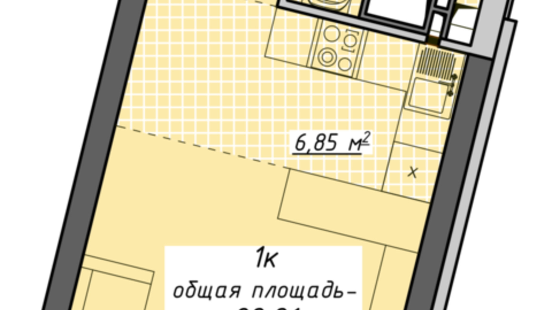 Планировка 1-комнатной квартиры в ЖК Атмосфера 29.91 м², фото 680566