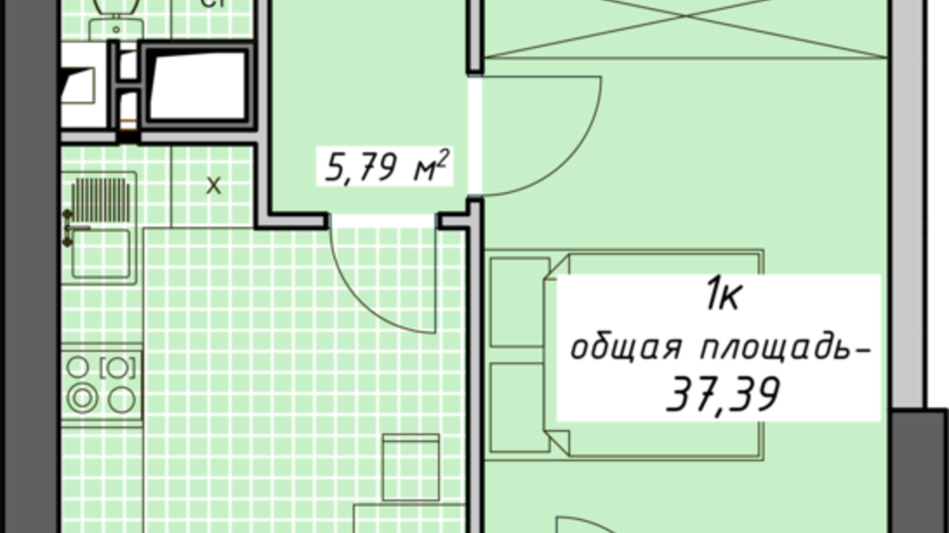 Планування 1-кімнатної квартири в ЖК Атмосфера 37.34 м², фото 680567