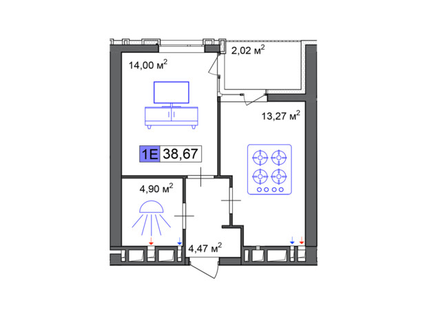 ЖК Пастеровский: планировка 1-комнатной квартиры 38.67 м²