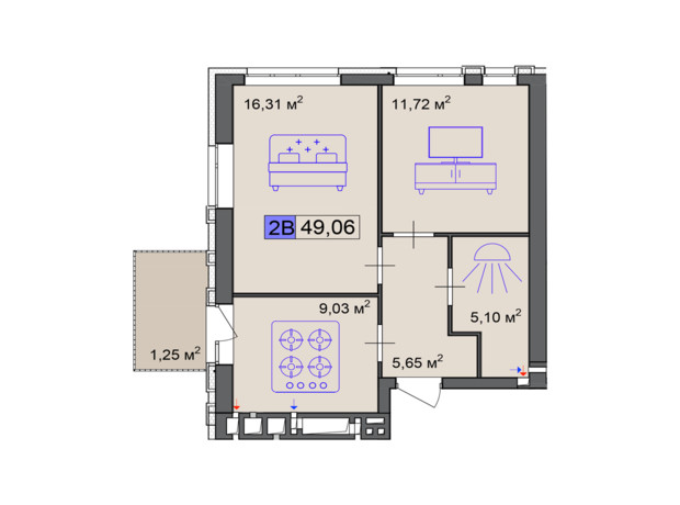 ЖК Пастеровский: планировка 2-комнатной квартиры 49.06 м²