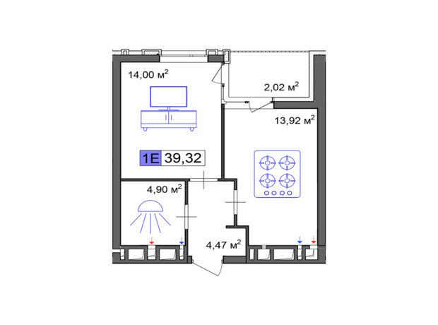 ЖК Пастерівський: планування 1-кімнатної квартири 39.32 м²