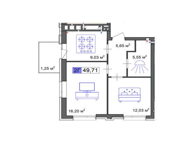 ЖК Пастеровский: планировка 2-комнатной квартиры 49.71 м²