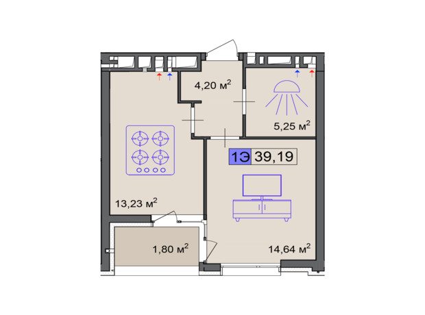 ЖК Пастерівський: планування 1-кімнатної квартири 39.19 м²