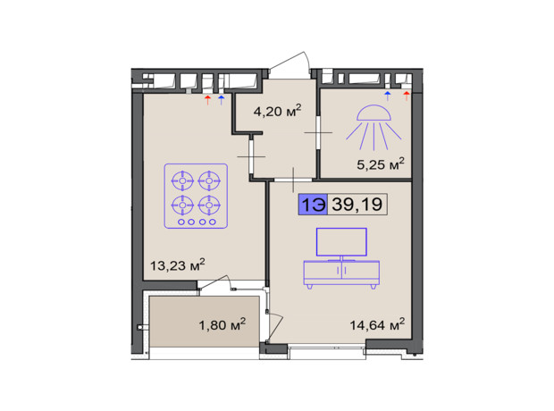 ЖК Пастеровский: планировка 1-комнатной квартиры 39.19 м²