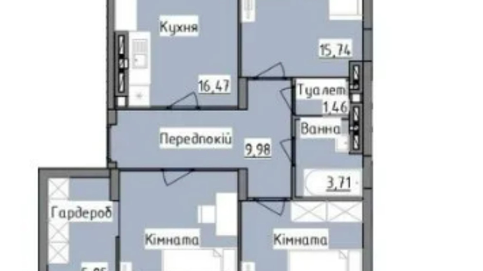 Планировка 3-комнатной квартиры в ЖК R2 residence 85.5 м², фото 680734