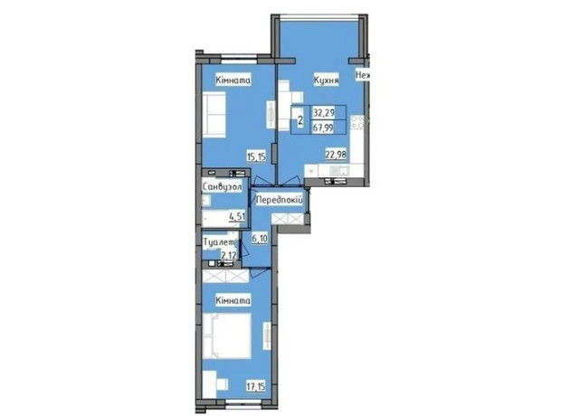 ЖК R2 residence: планування 2-кімнатної квартири 68 м²