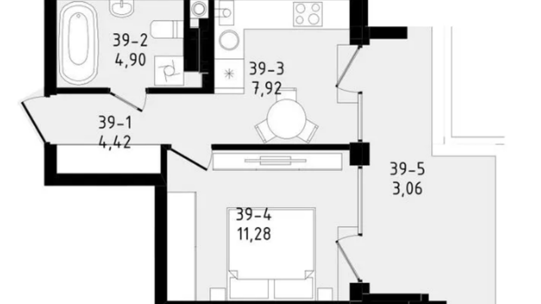 Планировка 1-комнатной квартиры в ЖК Вилла Зубра 31.8 м², фото 680748