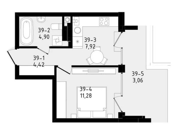 ЖК Вілла Зубра: планування 1-кімнатної квартири 31.8 м²