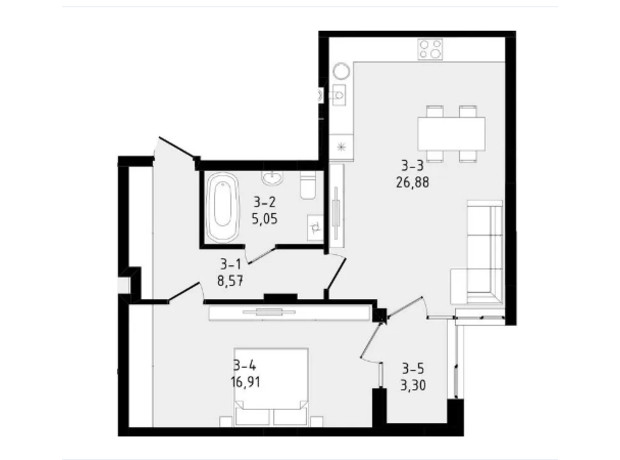 ЖК Вілла Зубра: планування 1-кімнатної квартири 60.5 м²