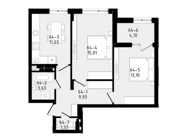 ЖК Вілла Зубра: планування 2-кімнатної квартири 58 м²