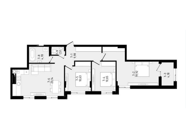 ЖК Вилла Зубра: планировка 3-комнатной квартиры 84.79 м²