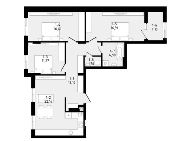 ЖК Вилла Зубра: планировка 3-комнатной квартиры 90.45 м²