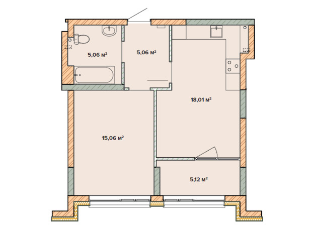 ЖК Krona Park 2: планировка 1-комнатной квартиры 48.31 м²