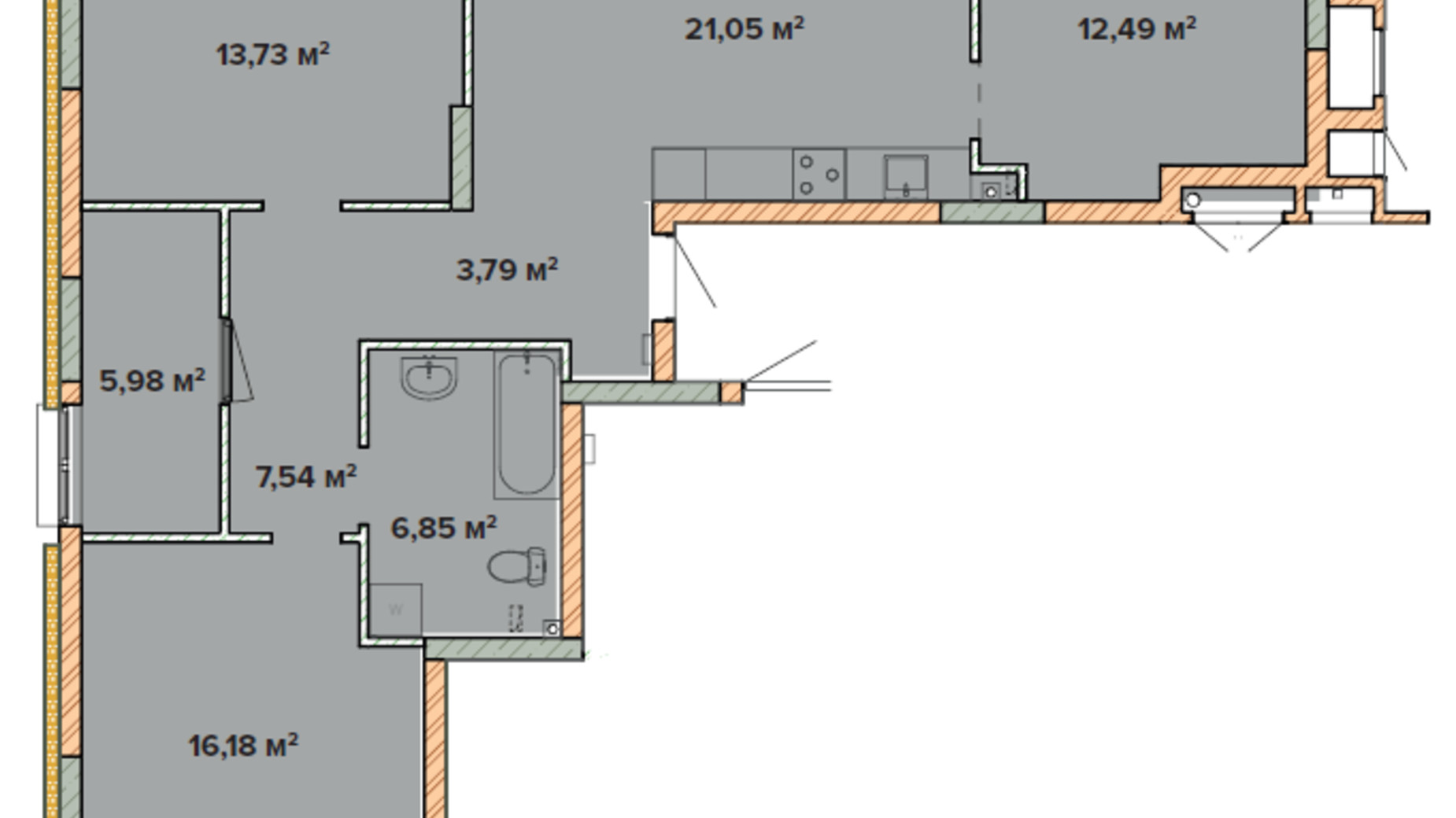 Планування 3-кімнатної квартири в ЖК Krona Park 2 87.6 м², фото 680843
