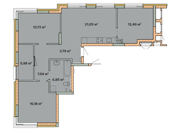 ЖК Krona Park 2: планировка 3-комнатной квартиры 87.6 м²