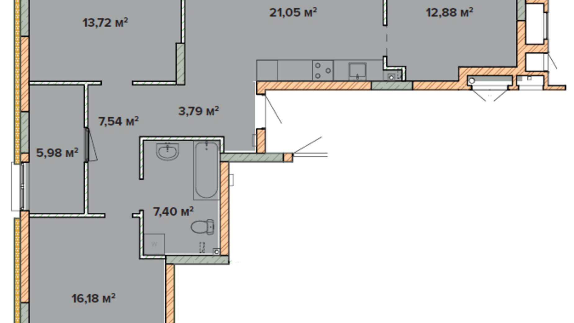 Планировка 3-комнатной квартиры в ЖК Krona Park 2 88.54 м², фото 680844