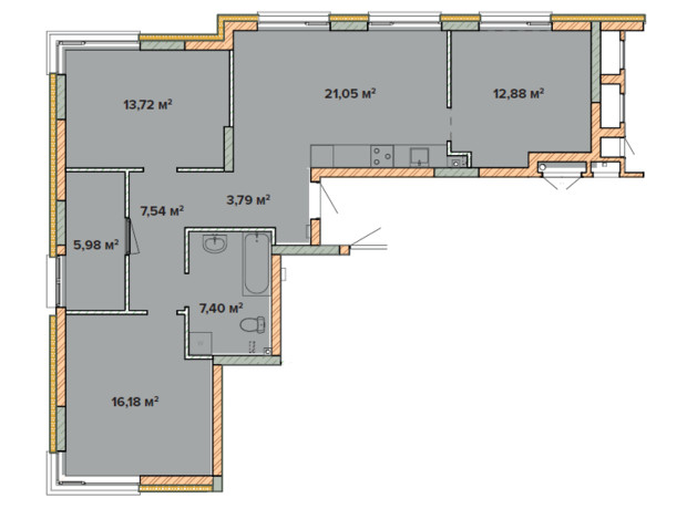 ЖК Krona Park 2: планировка 3-комнатной квартиры 88.54 м²