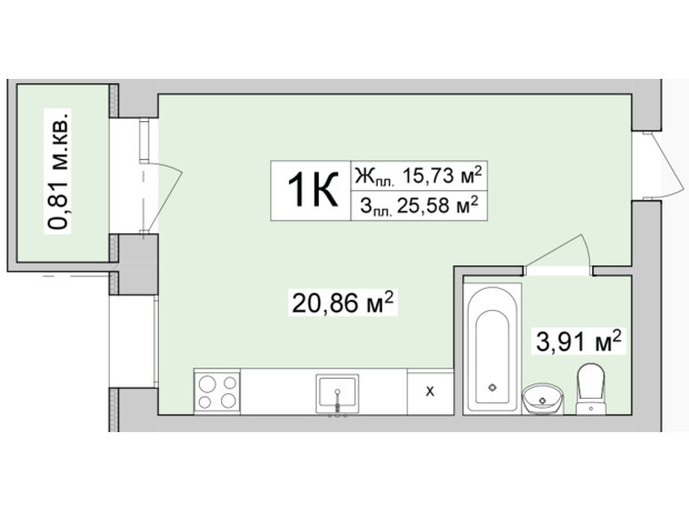 ЖК Burgundia 3: планировка 1-комнатной квартиры 26 м²