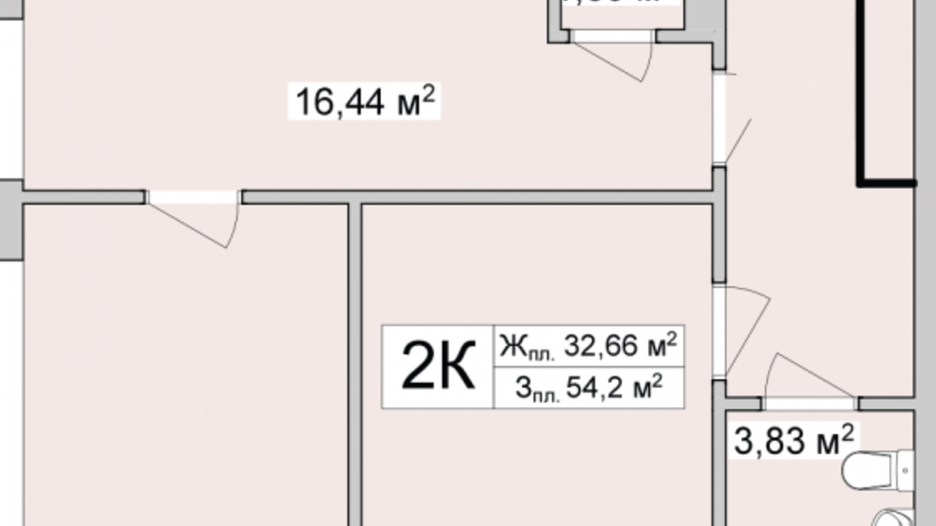 Планировка 2-комнатной квартиры в ЖК Burgundia 3 53.63 м², фото 680934