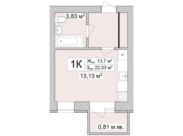 ЖК Burgundia 3: планировка 1-комнатной квартиры 23.46 м²