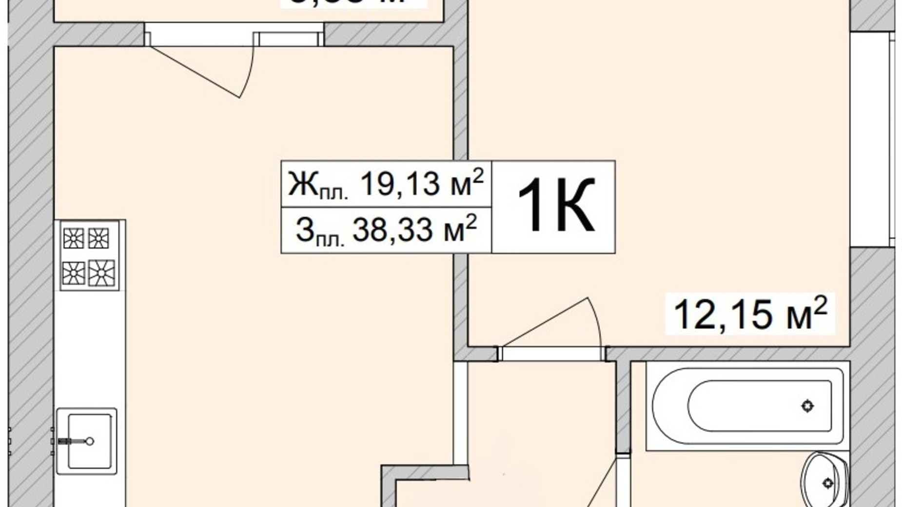 Планировка 1-комнатной квартиры в ЖК Burgundia 3 39.83 м², фото 680964