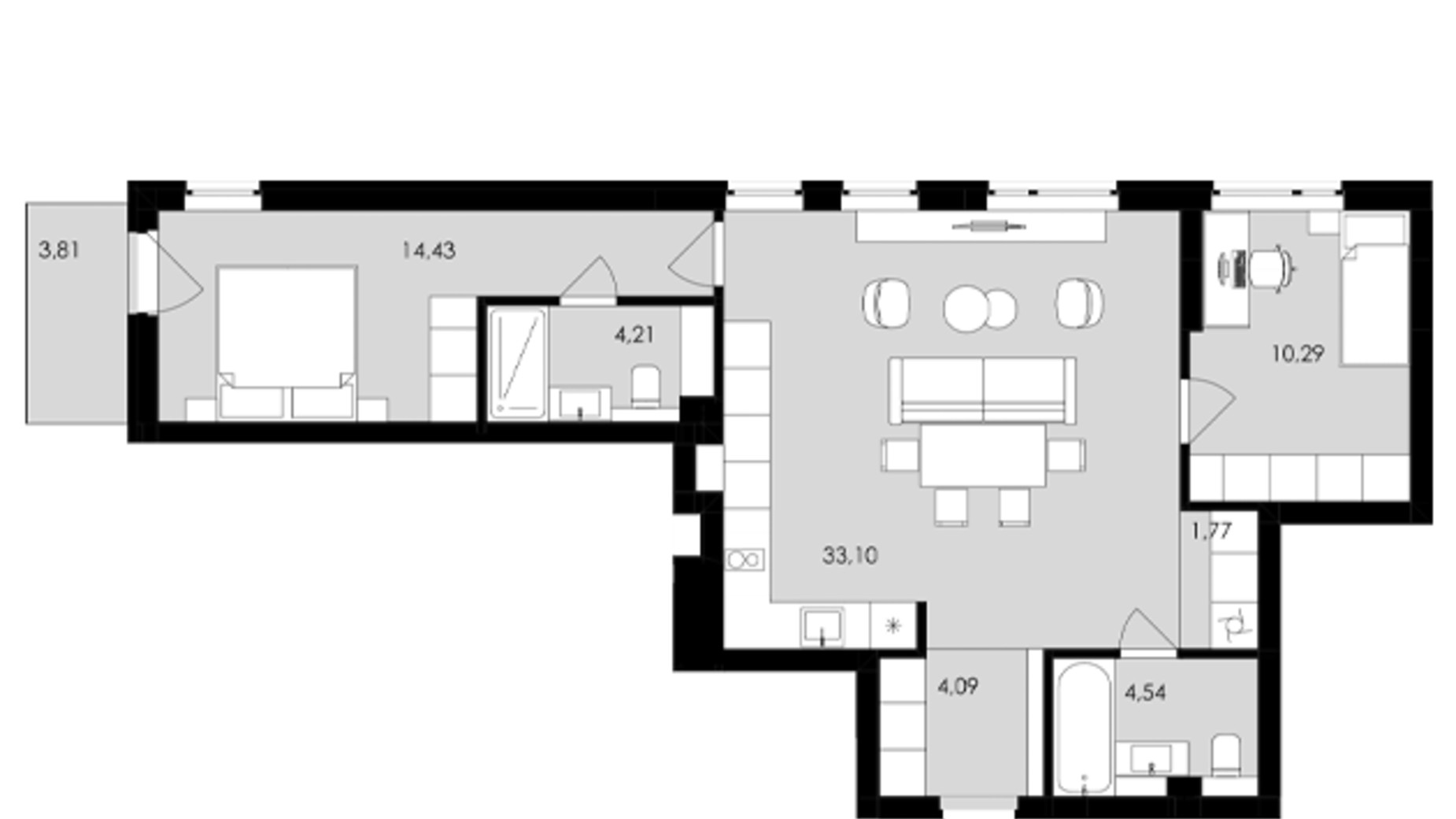 Планировка 2-комнатной квартиры в ЖК Avalon Holiday One 74 м², фото 681073