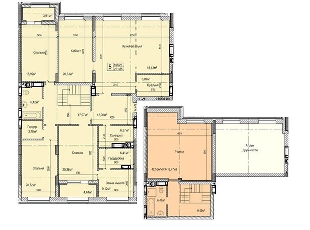 ЖК Dynastia BC: планування 6-кімнатної квартири 241.2 м²