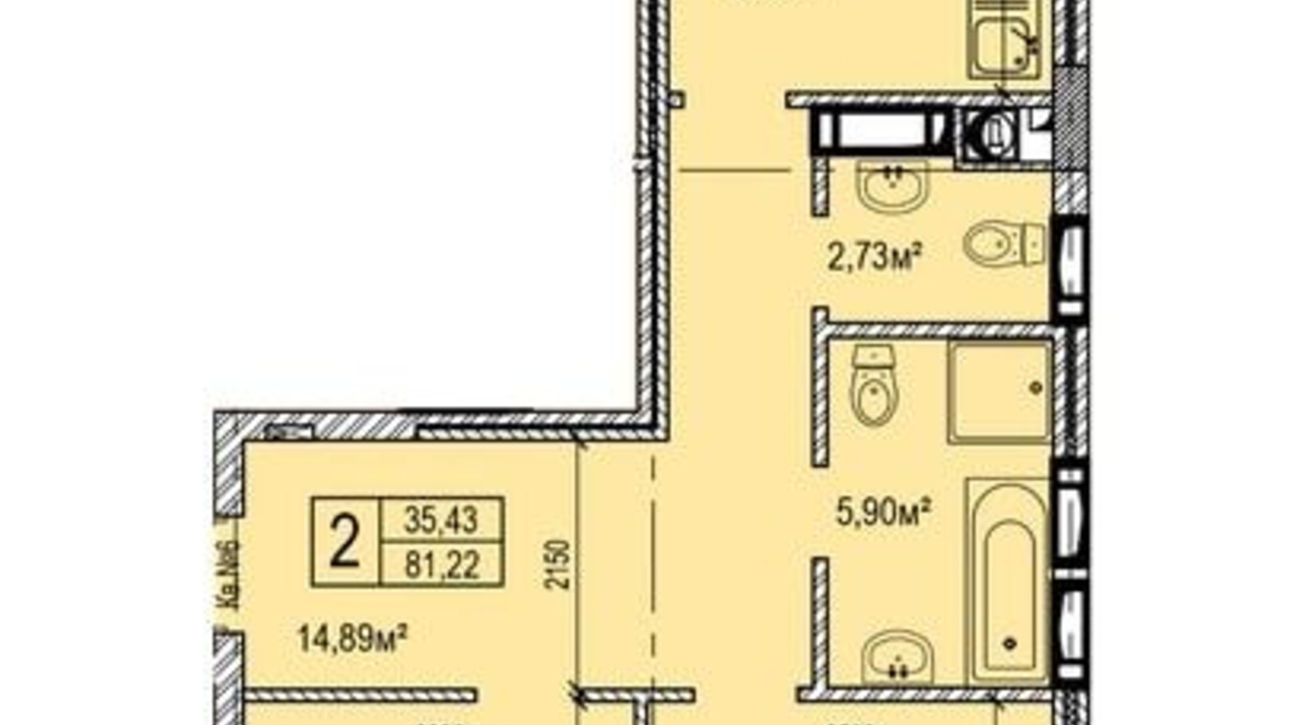 Планировка 2-комнатной квартиры в ЖК Dynastia BC 82 м², фото 681186