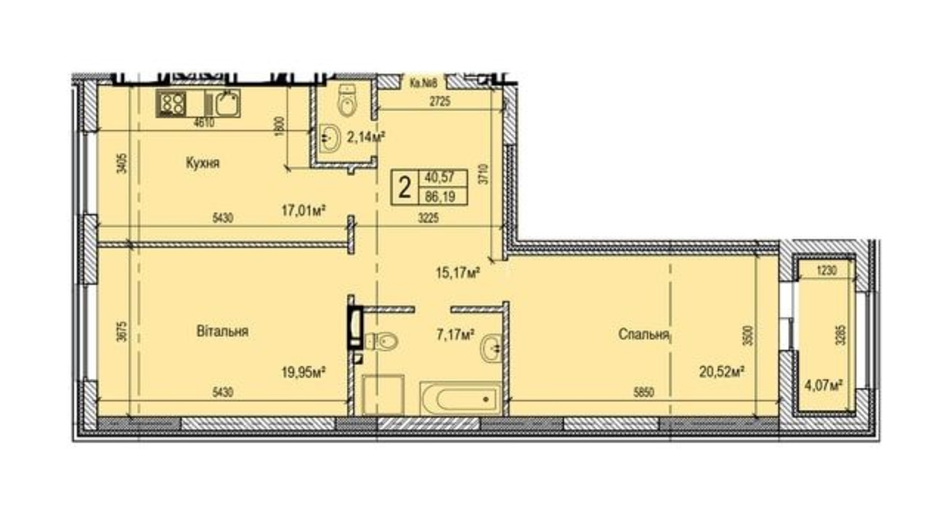 Планування 2-кімнатної квартири в ЖК Dynastia BC 84.4 м², фото 681188