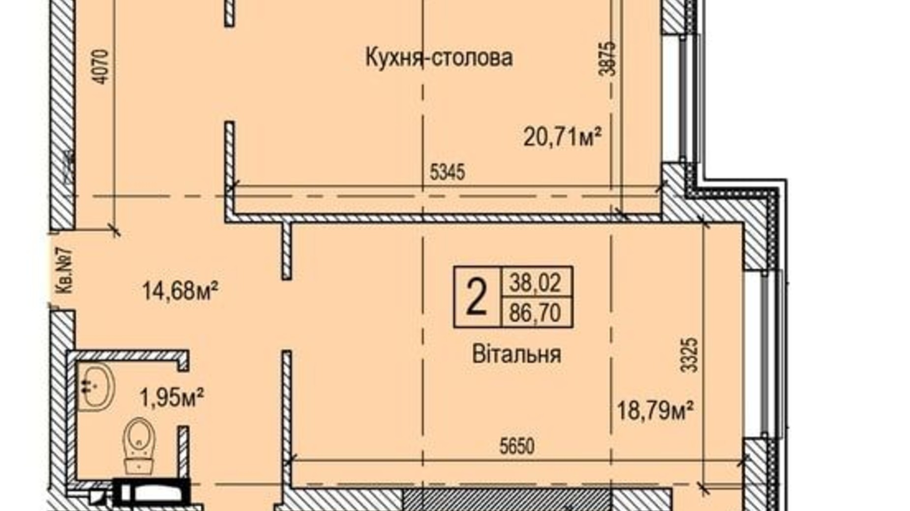 Планировка 2-комнатной квартиры в ЖК Dynastia BC 87.9 м², фото 681189