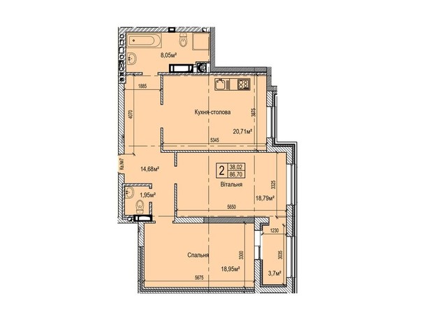 ЖК Dynastia BC: планировка 2-комнатной квартиры 87.9 м²