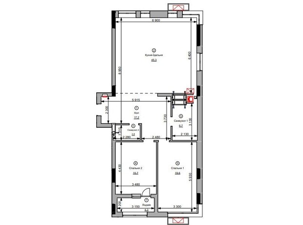 ЖК Dynastia BC: планировка 2-комнатной квартиры 111.8 м²