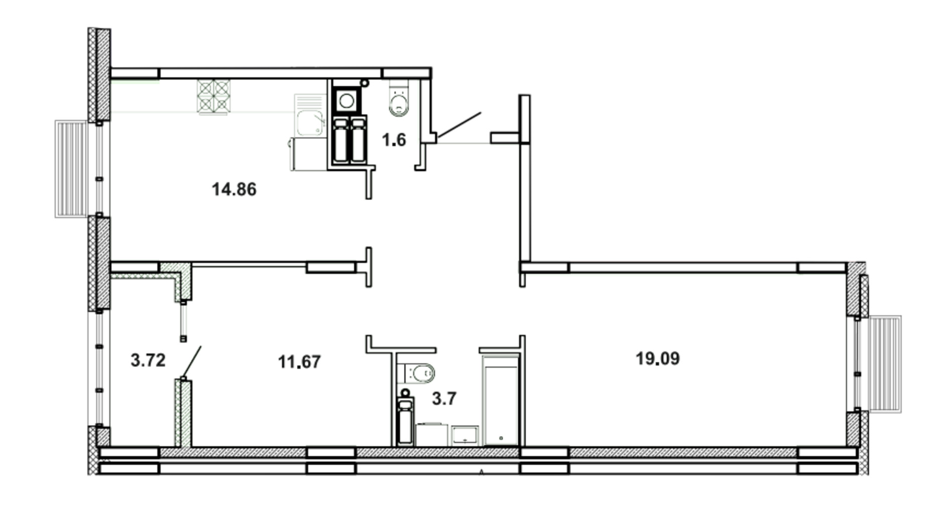 Планування 2-кімнатної квартири в ЖК Мрія 69.61 м², фото 681191