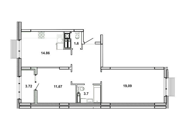 ЖК Мрия: планировка 2-комнатной квартиры 69.61 м²