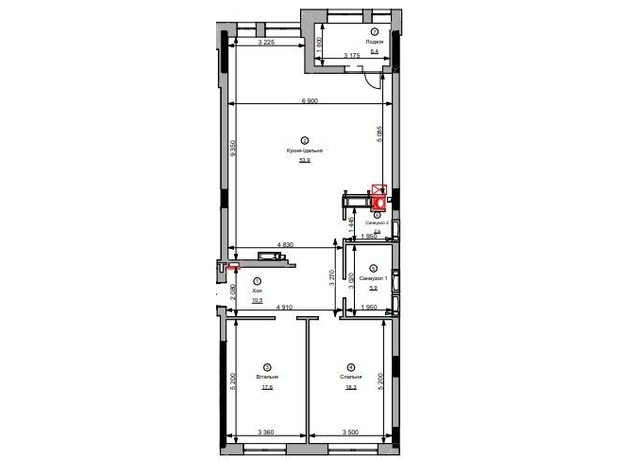 ЖК Dynastia BC: планировка 2-комнатной квартиры 115 м²