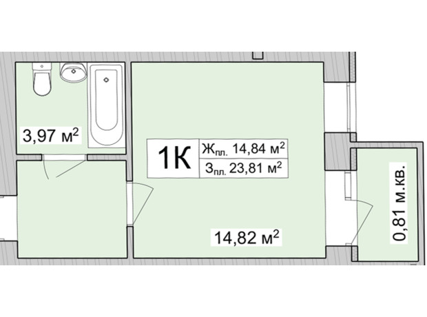 ЖК Burgundia 3: планировка 1-комнатной квартиры 24.32 м²
