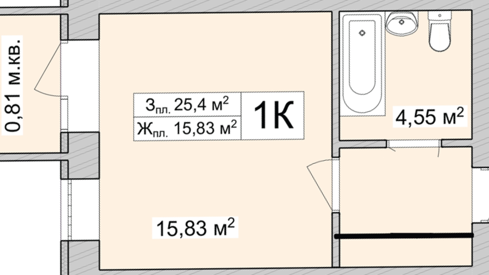 Планировка квартиры студии в ЖК Burgundia 3 26.37 м², фото 681252