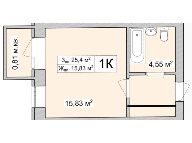 ЖК Burgundia 3: планировка 1-комнатной квартиры 26.37 м²