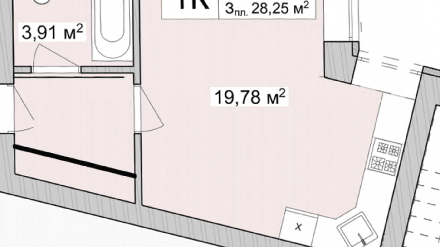 Планування квартири студії в ЖК Burgundia 3 30.16 м², фото 681253