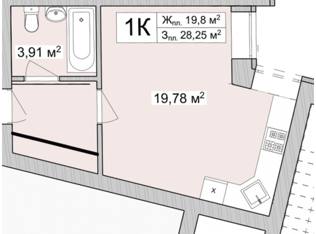 ЖК Burgundia 3: планировка 1-комнатной квартиры 30.16 м²