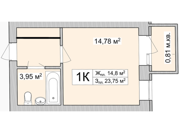 ЖК Burgundia 3: планировка 1-комнатной квартиры 24.56 м²