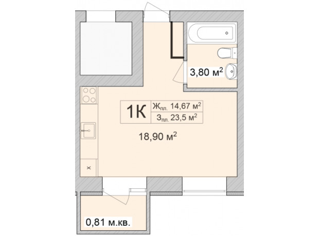 ЖК Burgundia 3: планировка 1-комнатной квартиры 24.42 м²