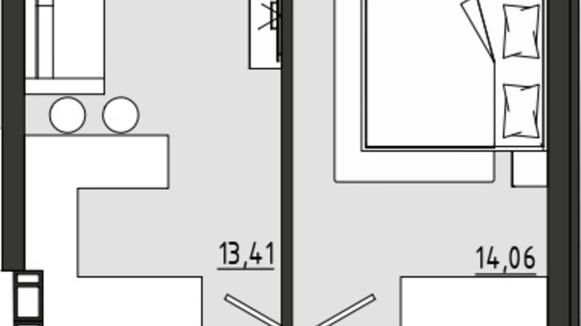 Планировка 1-комнатной квартиры в ЖР Сады Ривьеры 42.1 м², фото 681603