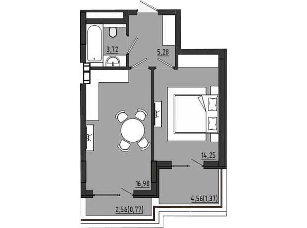 ЖР Сады Ривьеры: планировка 1-комнатной квартиры 42.37 м²