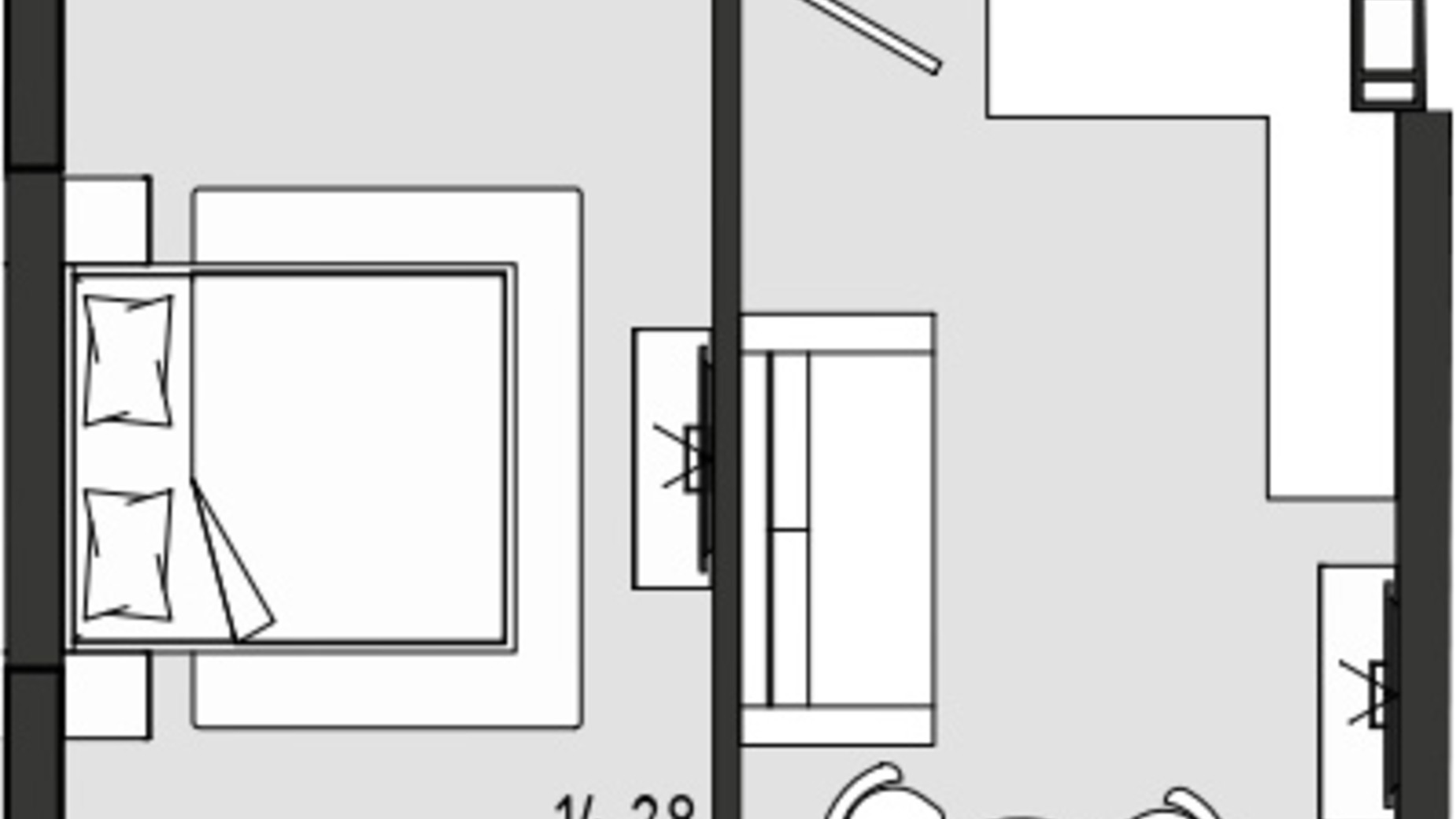 Планировка 1-комнатной квартиры в ЖР Сады Ривьеры 43.32 м², фото 681606