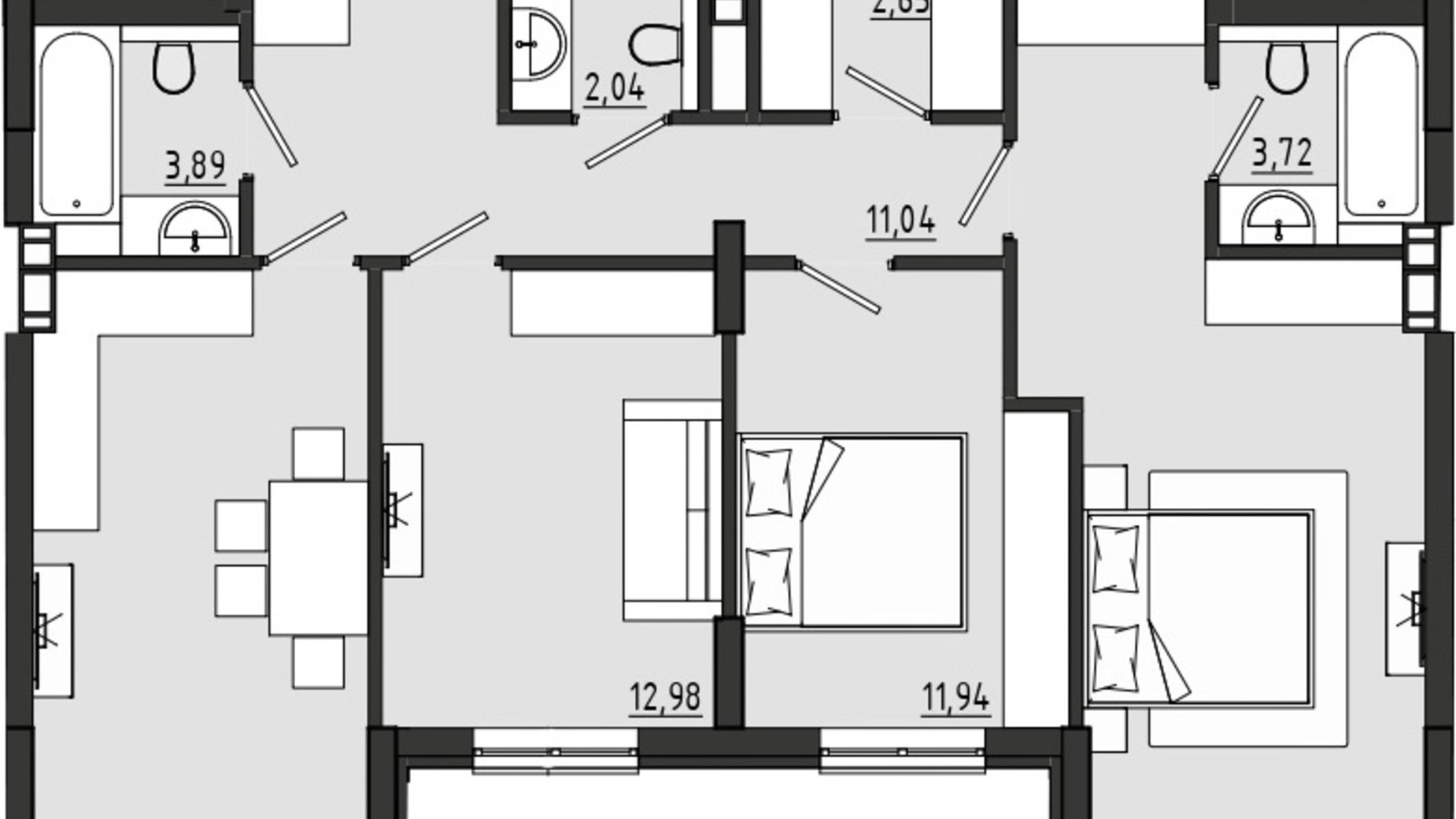 Планування 3-кімнатної квартири в ЖР Сади Рів'єри 87.35 м², фото 681608