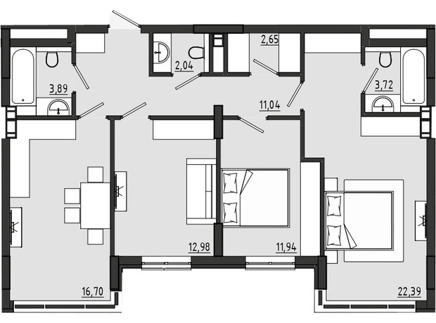 ЖР Сади Рів'єри: планування 3-кімнатної квартири 87.35 м²