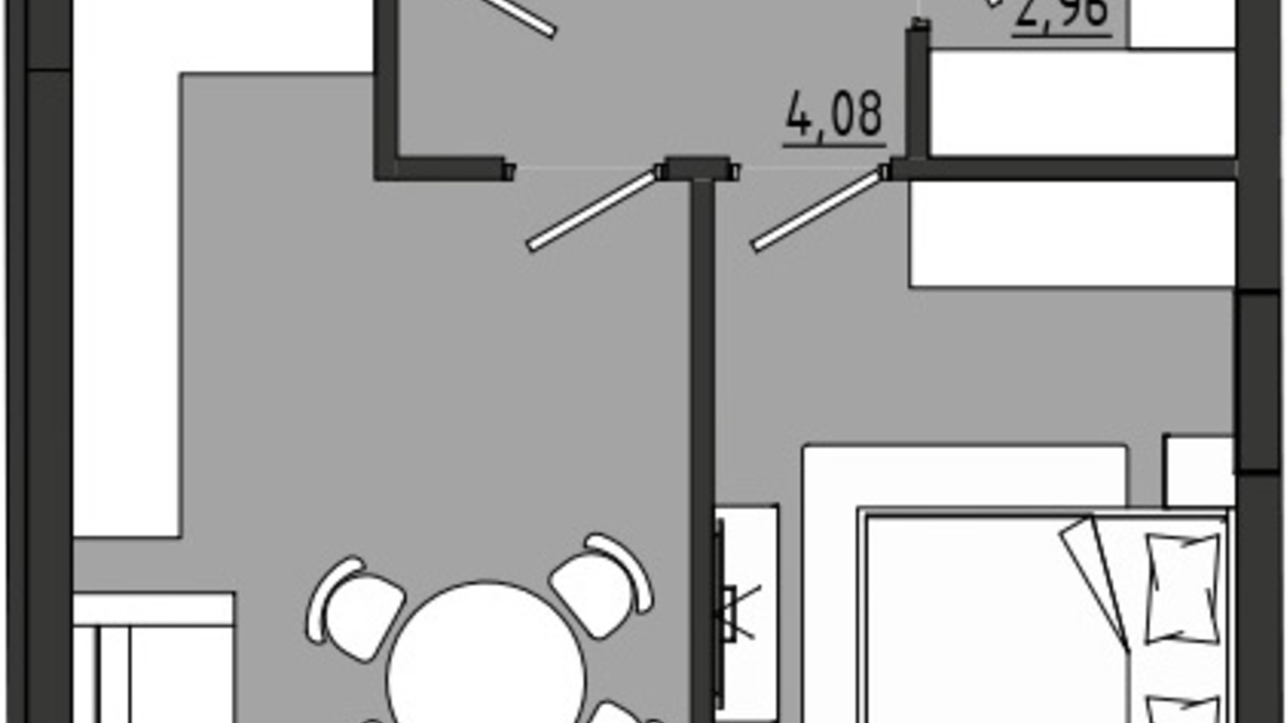 Планировка 1-комнатной квартиры в ЖР Сады Ривьеры 45.74 м², фото 681616